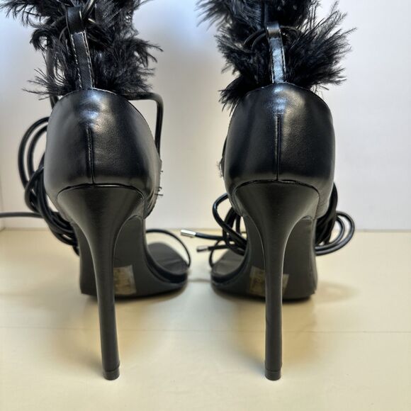 AZALEA WANG CLEASBY FEATHER SANDAL BLACK WRAP Stiletto HEEL Sz 7 New Year's Eve - Picture 4 of 12
